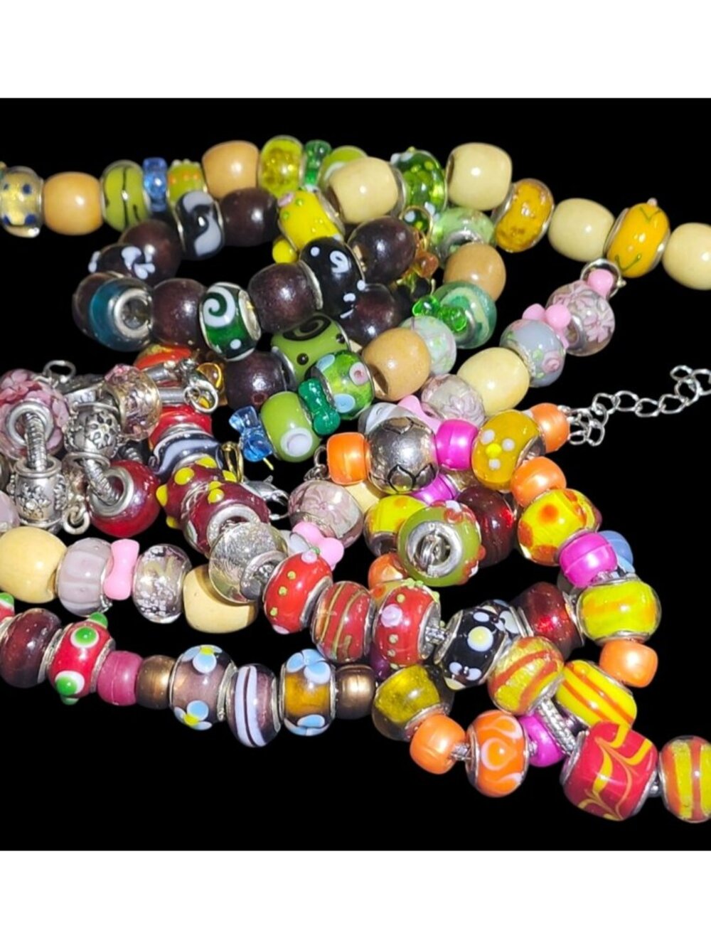 Murano Style Glass Bead Bracelets Set Of 7 925 Sterling Silver 7 & 8 Inches Mu - Picture 2 of 16
